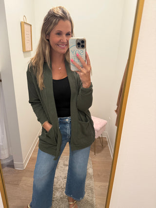 Green Ribbed Cardigan