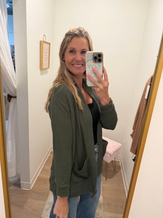 Green Ribbed Cardigan