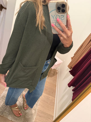 Green Ribbed Cardigan