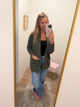 Green Ribbed Cardigan
