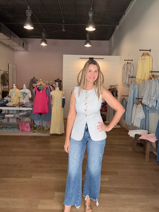 Blue Vertical Stripe Vest Top