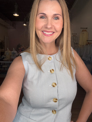 Blue Vertical Stripe Vest Top