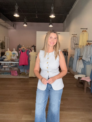 Blue Vertical Stripe Vest Top