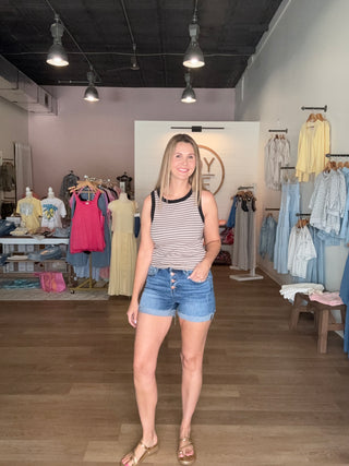 Risen Brand Dark Button Jean Short