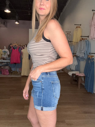 Risen Brand Dark Button Jean Short