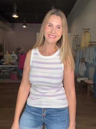 Purple & White Thread & Supply brand tank
