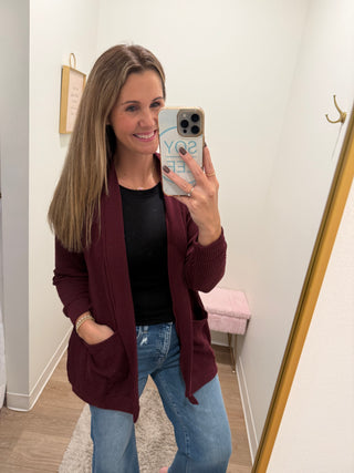 Burgundy Ribbed Cardigan