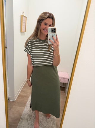 Green stripe cloudy knit dress