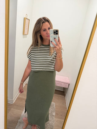 Green stripe cloudy knit dress