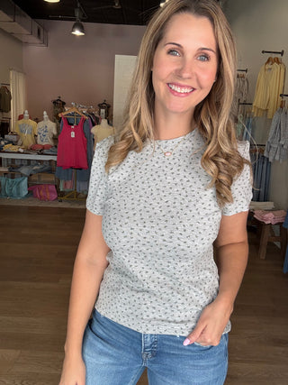 Grey Floral Short Sleeve Top