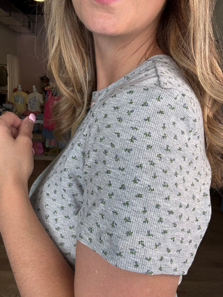 Grey Floral Short Sleeve Top