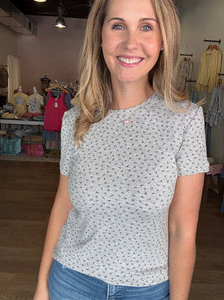 Grey Floral Short Sleeve Top