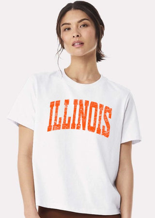 *Preorder-White Crop Style ILLINOIS Tee-Orange