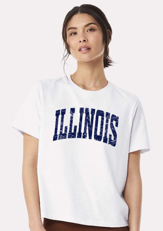 *Preorder-White Crop Style ILLINOIS Tee-Navy