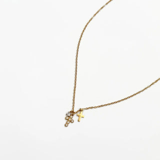 Petite Double Cross Necklace-Waterproof